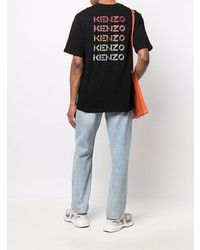 schwarzes besticktes T-Shirt mit einem Rundhalsausschnitt von Kenzo