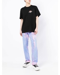 schwarzes besticktes T-Shirt mit einem Rundhalsausschnitt von MSGM