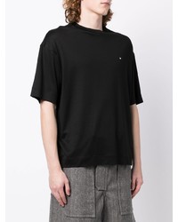 schwarzes besticktes T-Shirt mit einem Rundhalsausschnitt von Emporio Armani