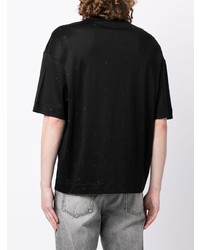 schwarzes besticktes T-Shirt mit einem Rundhalsausschnitt von Emporio Armani