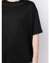 schwarzes besticktes T-Shirt mit einem Rundhalsausschnitt von Emporio Armani