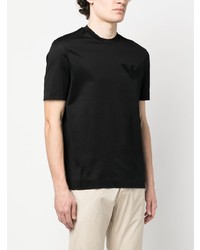 schwarzes besticktes T-Shirt mit einem Rundhalsausschnitt von Emporio Armani