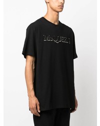 schwarzes besticktes T-Shirt mit einem Rundhalsausschnitt von Alexander McQueen