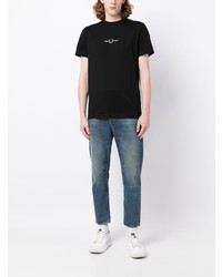 schwarzes besticktes T-Shirt mit einem Rundhalsausschnitt von Fred Perry