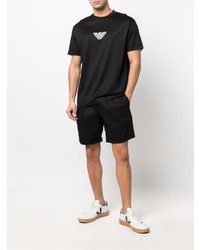 schwarzes besticktes T-Shirt mit einem Rundhalsausschnitt von Emporio Armani