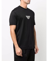 schwarzes besticktes T-Shirt mit einem Rundhalsausschnitt von Emporio Armani