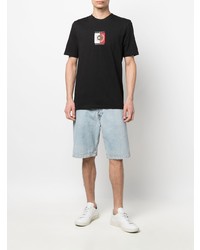 schwarzes besticktes T-Shirt mit einem Rundhalsausschnitt von Tommy Hilfiger