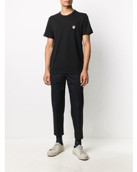 schwarzes besticktes T-Shirt mit einem Rundhalsausschnitt von MAISON KITSUNÉ