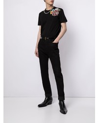 schwarzes besticktes T-Shirt mit einem Rundhalsausschnitt von DSQUARED2