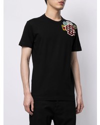 schwarzes besticktes T-Shirt mit einem Rundhalsausschnitt von DSQUARED2