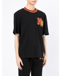 schwarzes besticktes T-Shirt mit einem Rundhalsausschnitt von Moschino