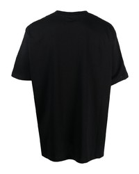 schwarzes besticktes T-Shirt mit einem Rundhalsausschnitt von Raf Simons X Fred Perry