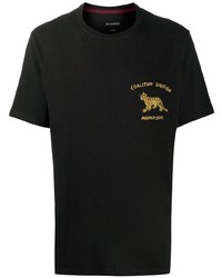 schwarzes besticktes T-Shirt mit einem Rundhalsausschnitt von Maharishi