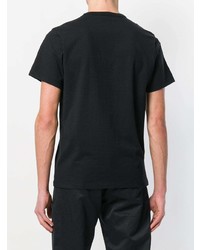 schwarzes besticktes T-Shirt mit einem Rundhalsausschnitt von MAISON KITSUNÉ