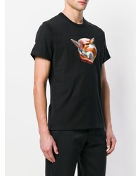 schwarzes besticktes T-Shirt mit einem Rundhalsausschnitt von MAISON KITSUNÉ