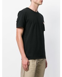 schwarzes besticktes T-Shirt mit einem Rundhalsausschnitt von MAISON KITSUNÉ