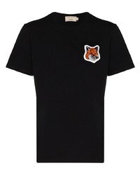 schwarzes besticktes T-Shirt mit einem Rundhalsausschnitt von MAISON KITSUNÉ