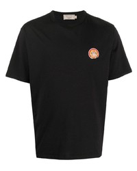 schwarzes besticktes T-Shirt mit einem Rundhalsausschnitt von MAISON KITSUNÉ