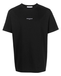 schwarzes besticktes T-Shirt mit einem Rundhalsausschnitt von MAISON KITSUNÉ