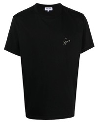 schwarzes besticktes T-Shirt mit einem Rundhalsausschnitt von Maison Labiche