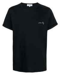 schwarzes besticktes T-Shirt mit einem Rundhalsausschnitt von Maison Labiche