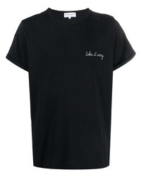 schwarzes besticktes T-Shirt mit einem Rundhalsausschnitt von Maison Labiche
