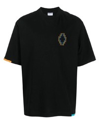 schwarzes besticktes T-Shirt mit einem Rundhalsausschnitt von Marcelo Burlon County of Milan