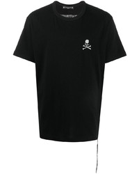 schwarzes besticktes T-Shirt mit einem Rundhalsausschnitt von Mastermind World