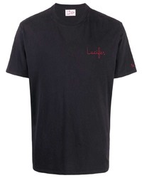 schwarzes besticktes T-Shirt mit einem Rundhalsausschnitt von MC2 Saint Barth
