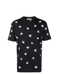 schwarzes besticktes T-Shirt mit einem Rundhalsausschnitt von McQ Alexander McQueen