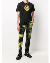 schwarzes besticktes T-Shirt mit einem Rundhalsausschnitt von Versace