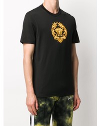 schwarzes besticktes T-Shirt mit einem Rundhalsausschnitt von Versace