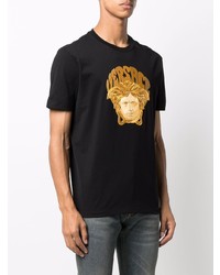 schwarzes besticktes T-Shirt mit einem Rundhalsausschnitt von Versace