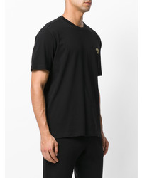 schwarzes besticktes T-Shirt mit einem Rundhalsausschnitt von Versace