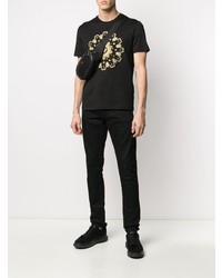 schwarzes besticktes T-Shirt mit einem Rundhalsausschnitt von Versace