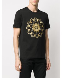 schwarzes besticktes T-Shirt mit einem Rundhalsausschnitt von Versace