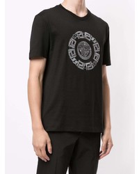 schwarzes besticktes T-Shirt mit einem Rundhalsausschnitt von Versace