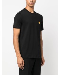 schwarzes besticktes T-Shirt mit einem Rundhalsausschnitt von Versace