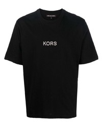 schwarzes besticktes T-Shirt mit einem Rundhalsausschnitt von Michael Kors