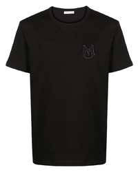 schwarzes besticktes T-Shirt mit einem Rundhalsausschnitt von Moncler