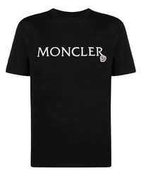 schwarzes besticktes T-Shirt mit einem Rundhalsausschnitt von Moncler
