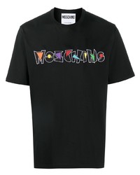 schwarzes besticktes T-Shirt mit einem Rundhalsausschnitt von Moschino