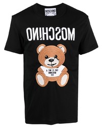 schwarzes besticktes T-Shirt mit einem Rundhalsausschnitt von Moschino