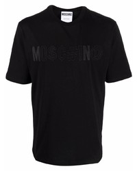 schwarzes besticktes T-Shirt mit einem Rundhalsausschnitt von Moschino