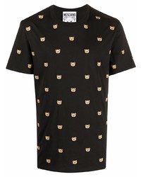 schwarzes besticktes T-Shirt mit einem Rundhalsausschnitt von Moschino