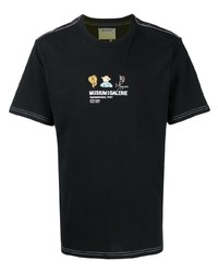 schwarzes besticktes T-Shirt mit einem Rundhalsausschnitt von Musium Div.