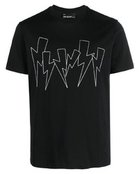 schwarzes besticktes T-Shirt mit einem Rundhalsausschnitt von Neil Barrett
