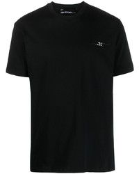 schwarzes besticktes T-Shirt mit einem Rundhalsausschnitt von Neil Barrett