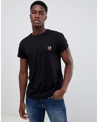 schwarzes besticktes T-Shirt mit einem Rundhalsausschnitt von New Look