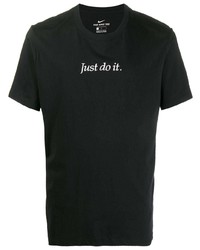 schwarzes besticktes T-Shirt mit einem Rundhalsausschnitt von Nike